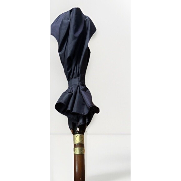 Vtg Yves Saint Laurent OPIUM Umbrella Bamboo Handle Blue Red Print Logo Italy - Picture 5 of 9